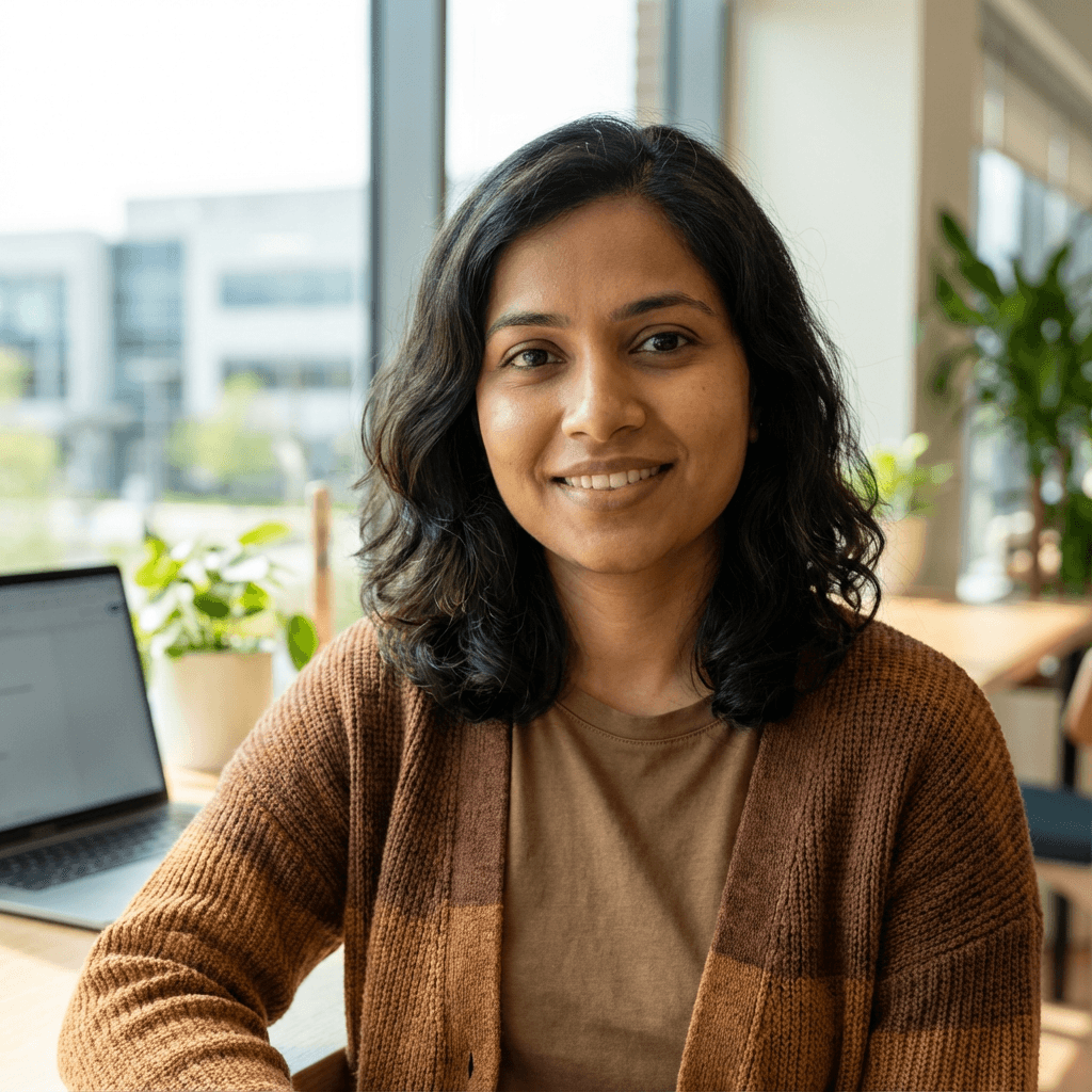 Priya Patel standing outside a used car lot