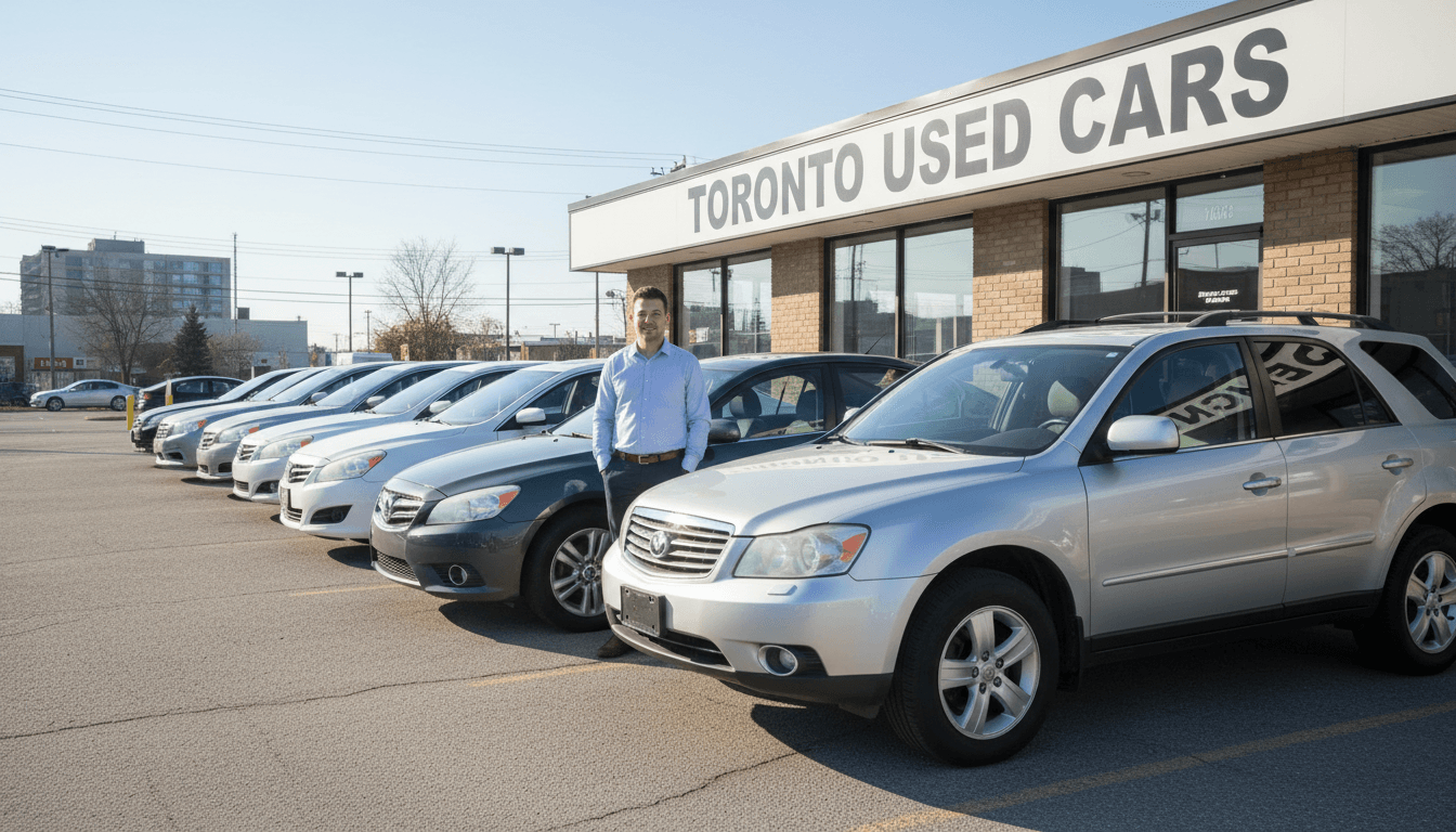 Row of used cars at a Toronto dealership lot