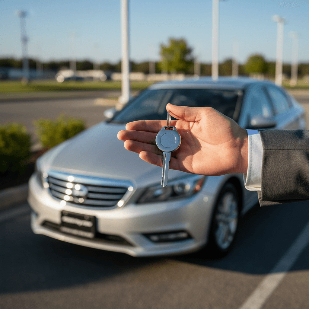 Car salesperson helping a customer choose a used car