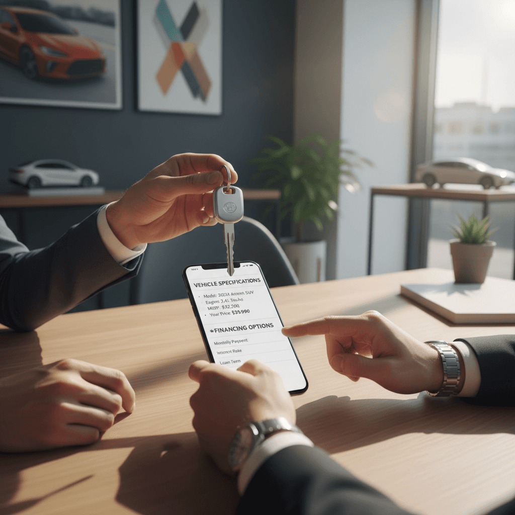 Car keys handed over during a vehicle purchase conversation